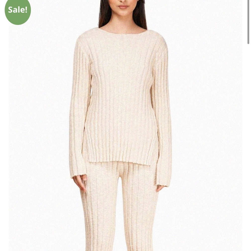 Boucle Cotton Knit Jumper - Natural Boucle Cotton Knit Pants - Natural - S-M